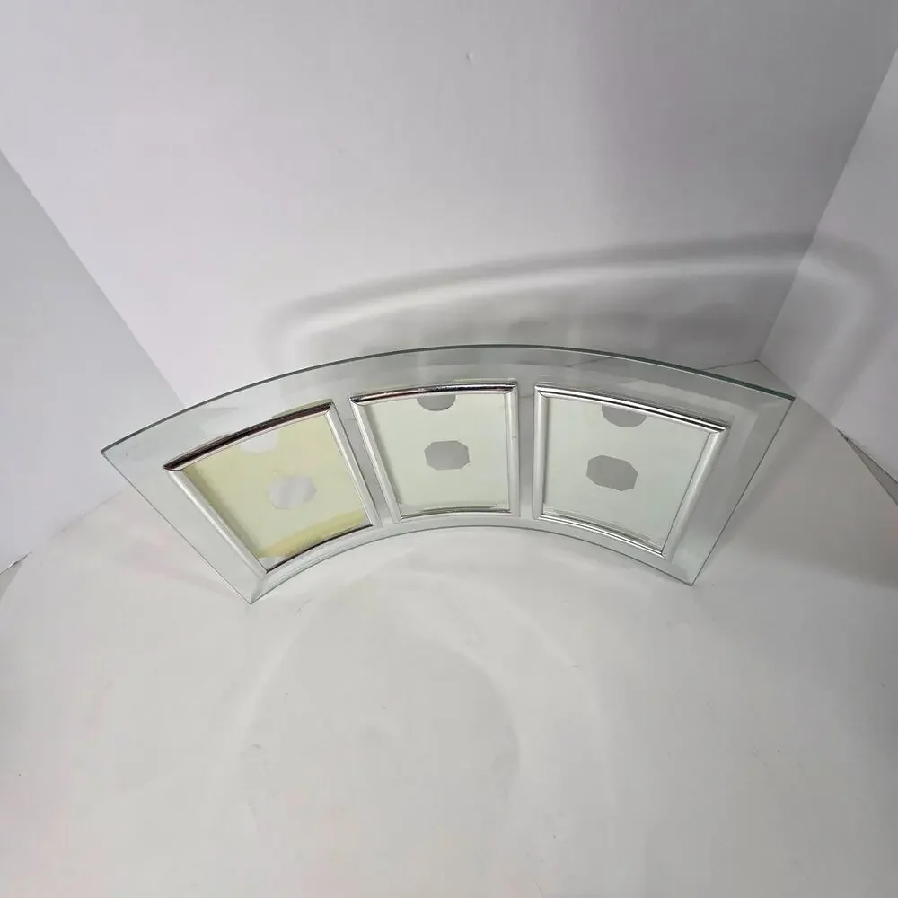 Curved Glass Triple Picture Frame 3.5x5 Silver Beveled 3 Photo Tabletop